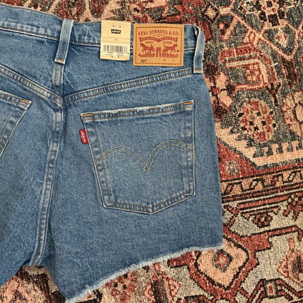 Levi’s 501 High Rise Women’s Shorts Size 28 Medium Wash Cut Off Blue Denim NWT - Picture 15 of 15